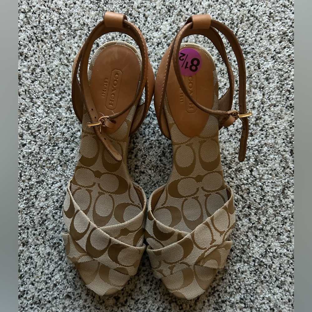 Coach Tan Wedge Sandals with Strappy Design